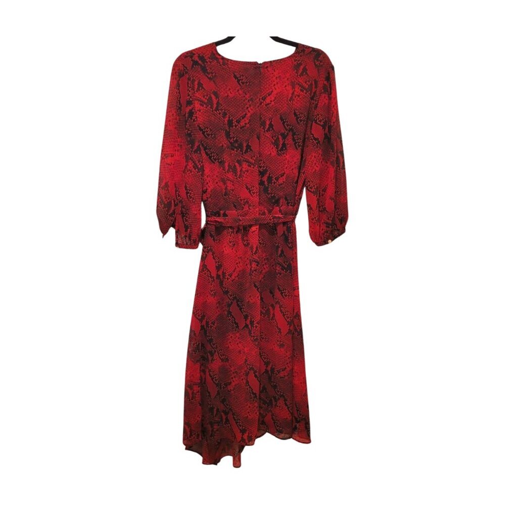 Calvin Klein Womens Dress Size 4 Wrap V neck Midi Red and Black Snake Print - Picture 3 of 10